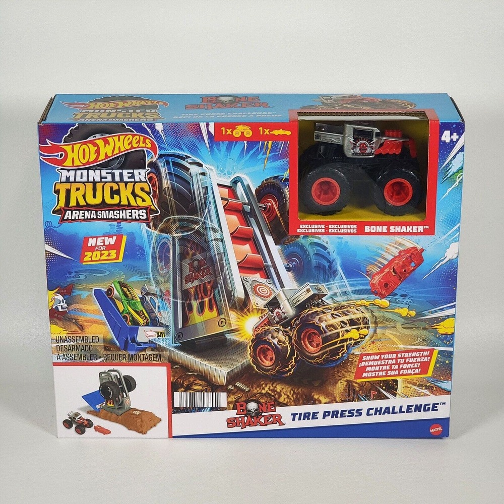 Hot Wheels Monster Trucks Arena‎ Smashers Bone Shaker Tire Press Challenge NEW